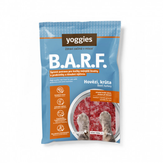 1,5kg Yoggies B.A.R.F. Hovězí a krůtí komplet s brusinkami a konopným olejem s probiotiky a kloub...