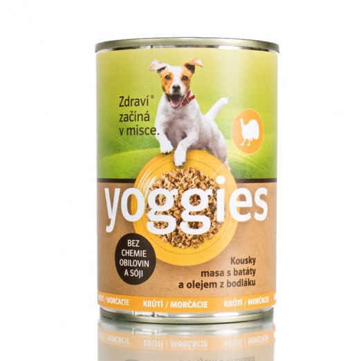 6+1 zdarma (7x400g) krůtí konzervy pro psy Yoggies s batáty a bodlákovým olejem