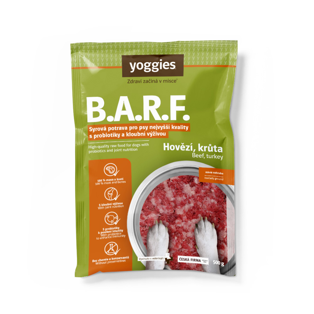 5kg Yoggies B.A.R.F. Hovězí a krůta s probiotiky...