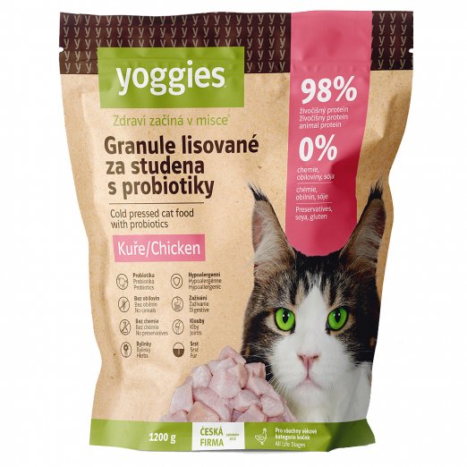 Yoggies Granule s kuřecím masem pro kočky lisované za studena s probiotiky 1200g