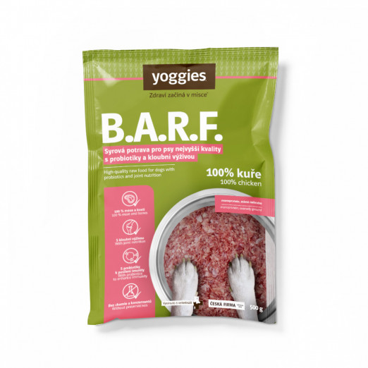 Yoggies B.A.R.F. 100% kuře s probiotiky a kloubní výživou syrová potrava pro psy