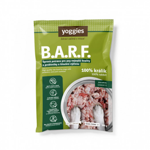500 g Yoggies B.A.R.F. 100% králík s probiotiky a kloubní výživou