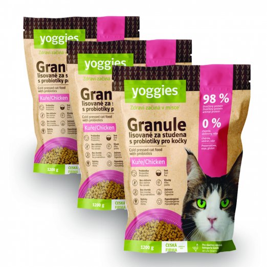 3,6kg Yoggies Granule pro kočky s kuřecím masem, lisované za studena s probiotiky 