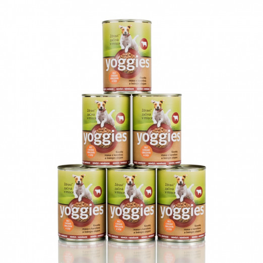 5+1 zdarma (6x400g) Yoggies hovězí konzerva s karotkou a lněným olejem
