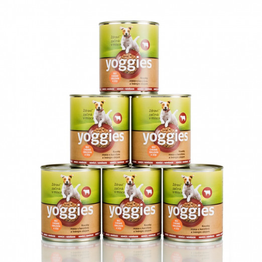 5+1 zdarma (6x800g) hovězí konzerva pro psy Yoggies s karotkou a lněným olejem