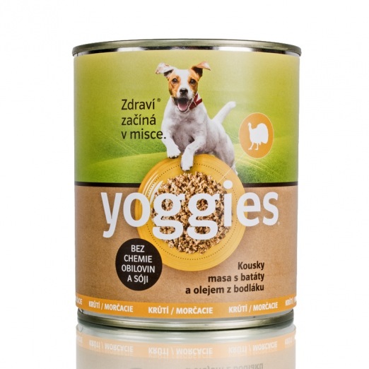 6+1 zdarma (7x800g) krůtí konzervy pro psy Yoggies s batáty a bodlákovým olejem
