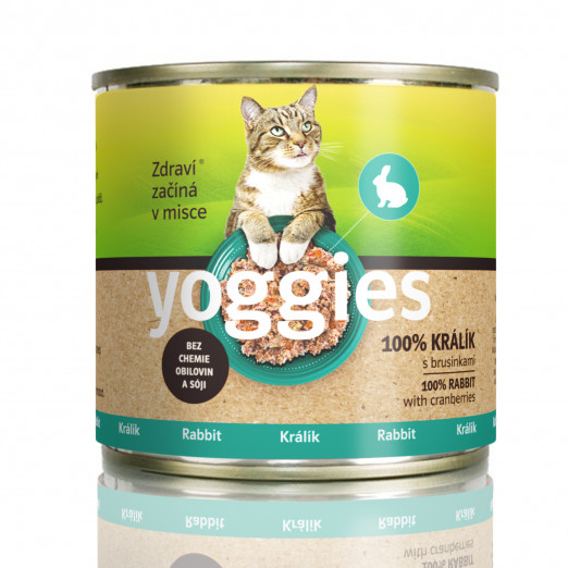  Yoggies konzerva pro kočky 100% králík s brusinkami 200g